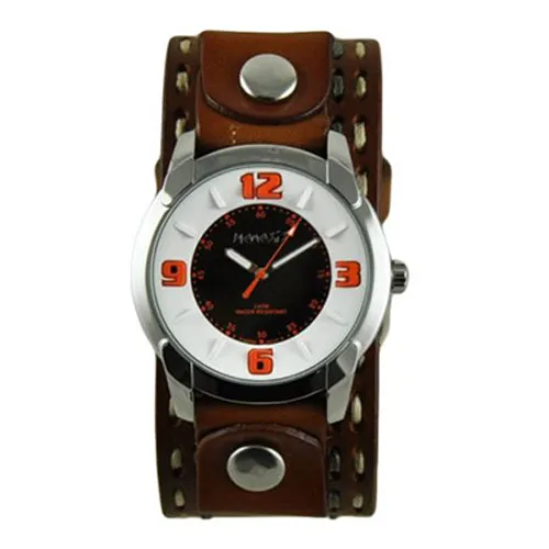 Embossed 3D White/Black Watch with White/Grey Double Stitched Brown Leather Cuff 
