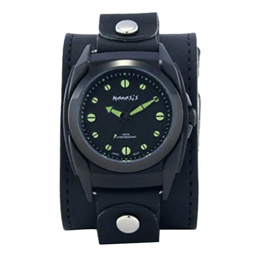 Eternity Black/Green Watch with Black Leather Cuff LBB081G 