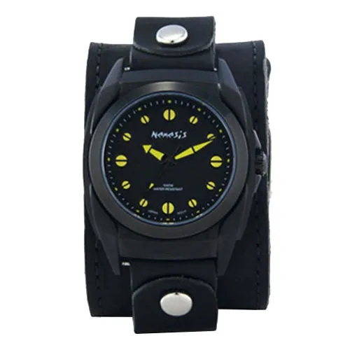 Eternity Black/Yellow Watch with Black Leather Wide Cuff LBB081Y 