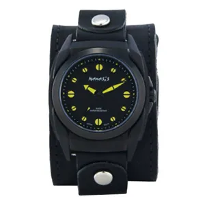 Eternity Black/Yellow Watch with Black Leather Wide Cuff LBB081Y 