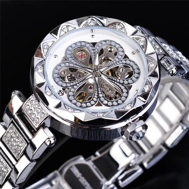 European And American Ladies Fashion Casual Rhinestone Hollow Mechanical Waterproof