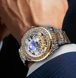 European And American Style Men's Fashion Hollow Retro Carved Automatic Mechanical Watch 
