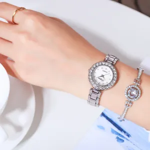 Fashion Ladies Steel Band Watch Band Bracelet Set Quartz 