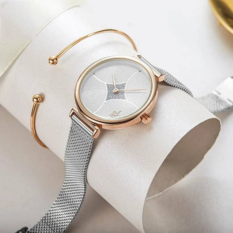 Fashion Simple Steel Mesh Two-Needle Watch 
