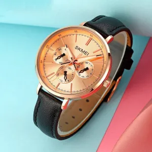 Fashion Six-pin Genuine Leather Women's Retro Round Quartz Watch 