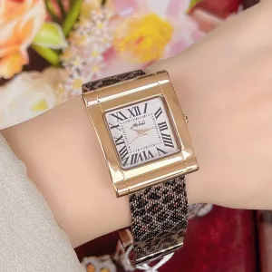 Fashion Steel Belt Leopard Print Mesh Square Watch For Women 
