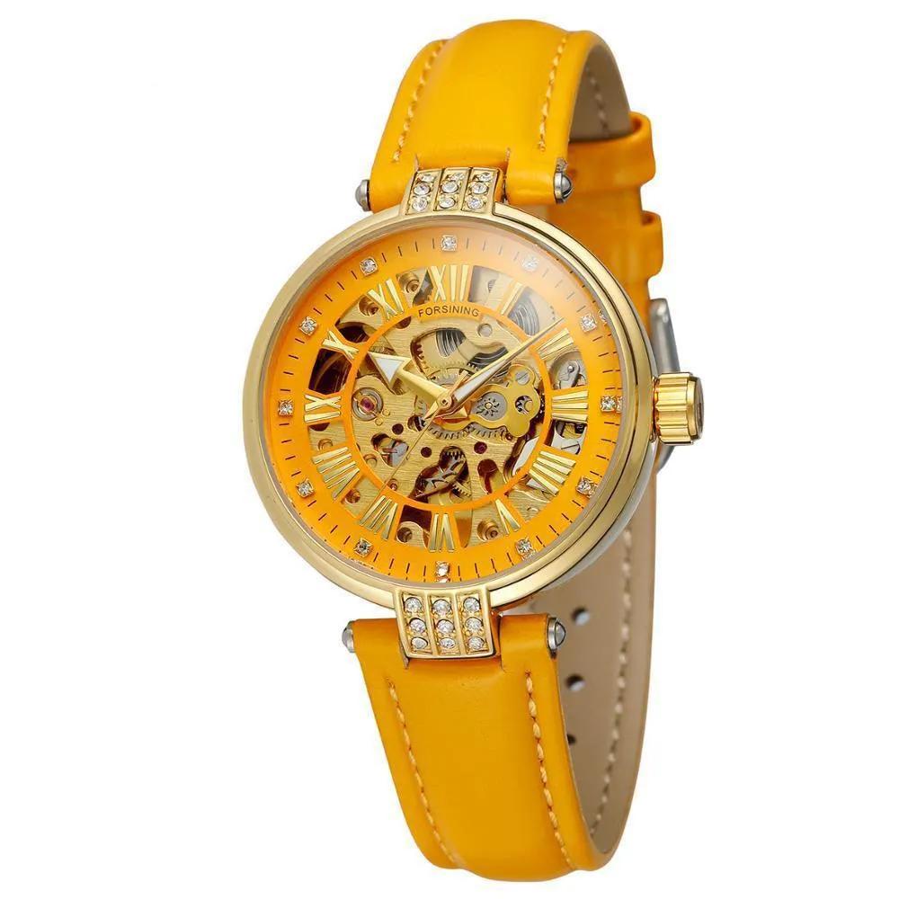 Forsining Ladies Fashion Casual Hollow Waterproof Automatic Mechanical Watch