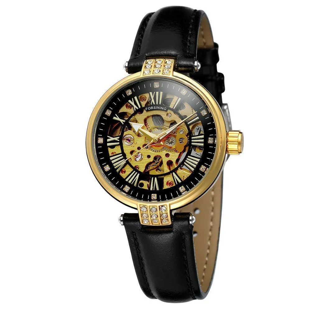 Forsining Ladies Fashion Casual Hollow Waterproof Automatic Mechanical Watch