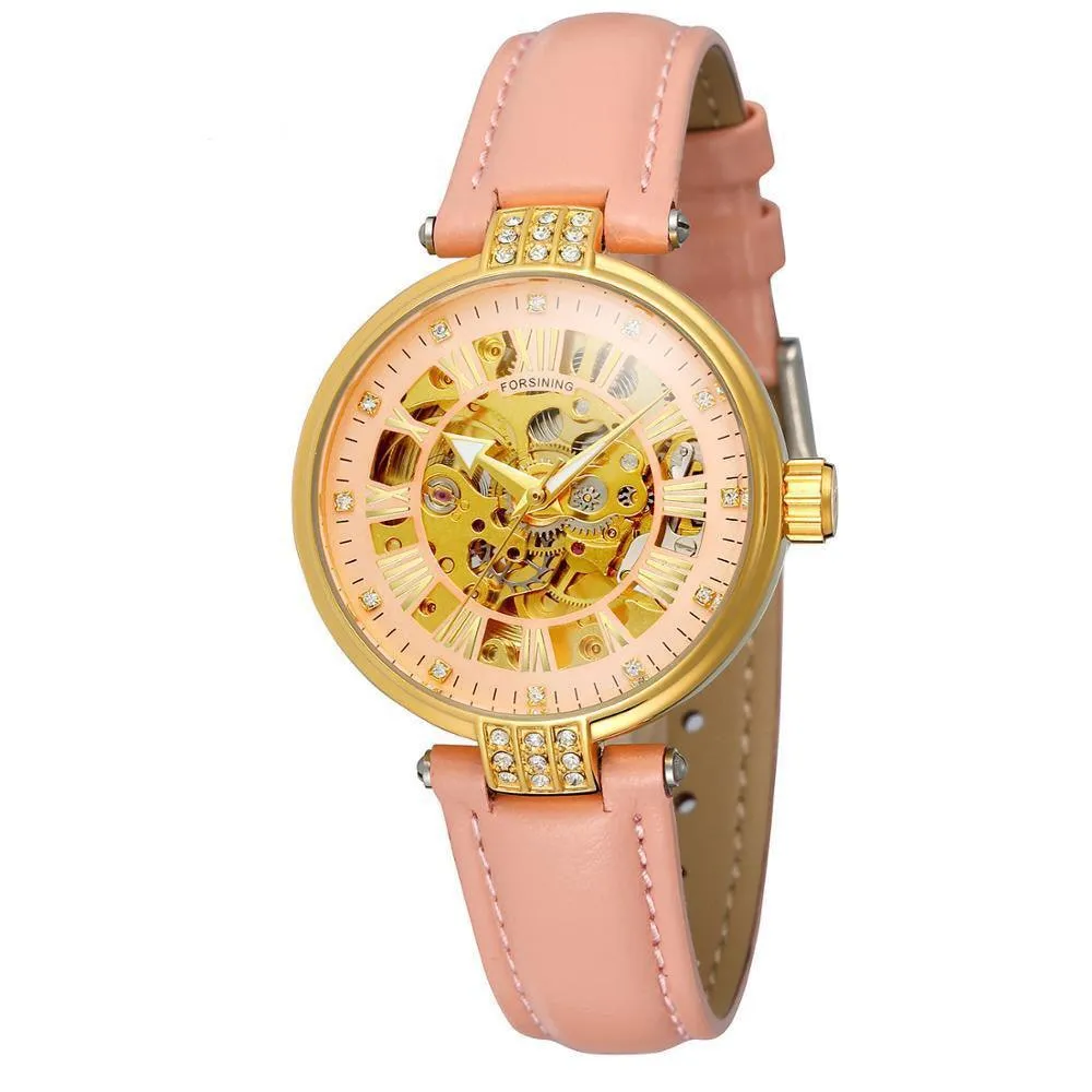 Forsining Ladies Fashion Casual Hollow Waterproof Automatic Mechanical Watch