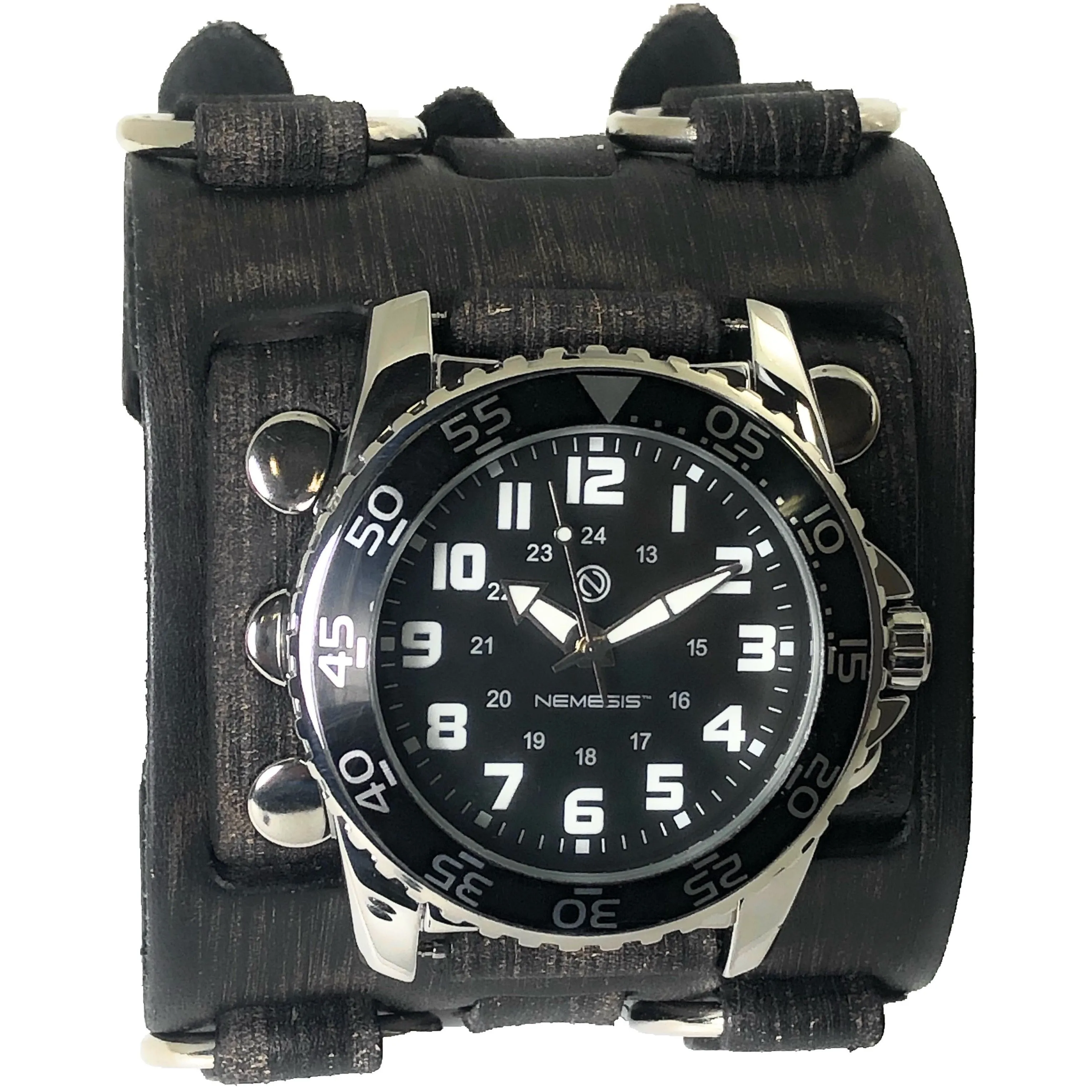 FWB257K Nemesis night super glow index 3 strips vintage leather cuff mens watch 