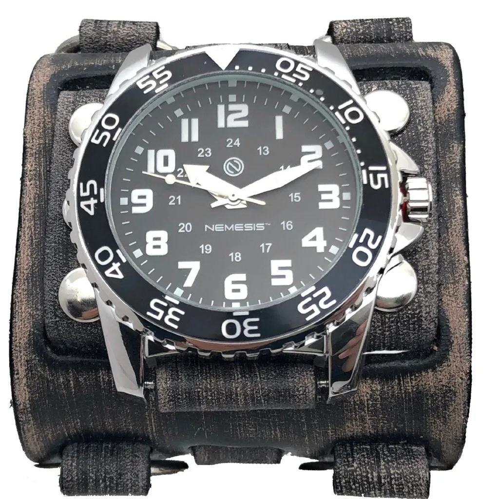 FWB257K Nemesis night super glow index 3 strips vintage leather cuff mens watch