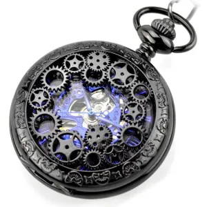 Gear Gun Black Mechanical Pocket Watch Vintage Flip Denim Chain Hollow Pocket Watch Men's And Ladies' Watches 