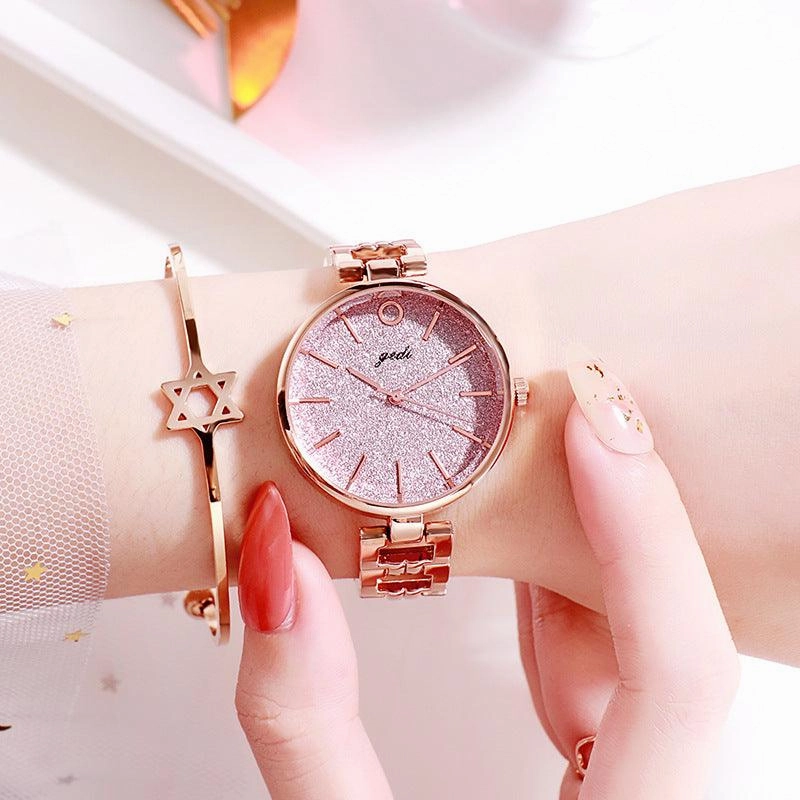 GEDI New Starry Fashion Women's Watch Student Trendy Steel Belt Watch Internet Celebrity Same Simple Ins Style Women's Watch 