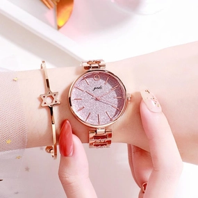 GEDI New Starry Fashion Women's Watch Student Trendy Steel Belt Watch Internet Celebrity Same Simple Ins Style Women's Watch 