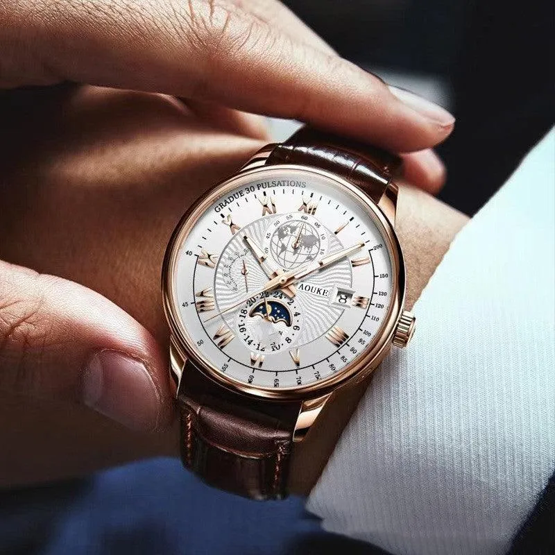 Genuine Leather Watch Men's Luminous Calendar Quartz 