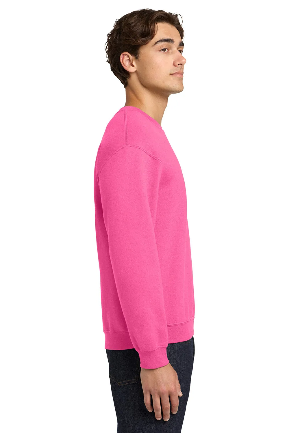 Gildan Mens Pill Resistant Fleece Crewneck Sweatshirt - Safety Pink