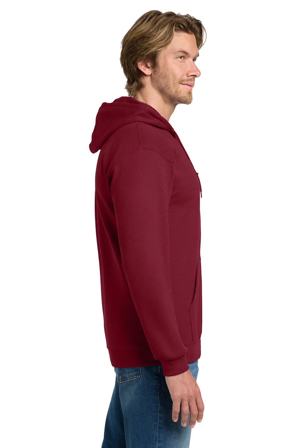Gildan Mens Pill Resistant Full Zip Hooded Sweatshirt Hoodie w/ Pockets - Cardinal Red