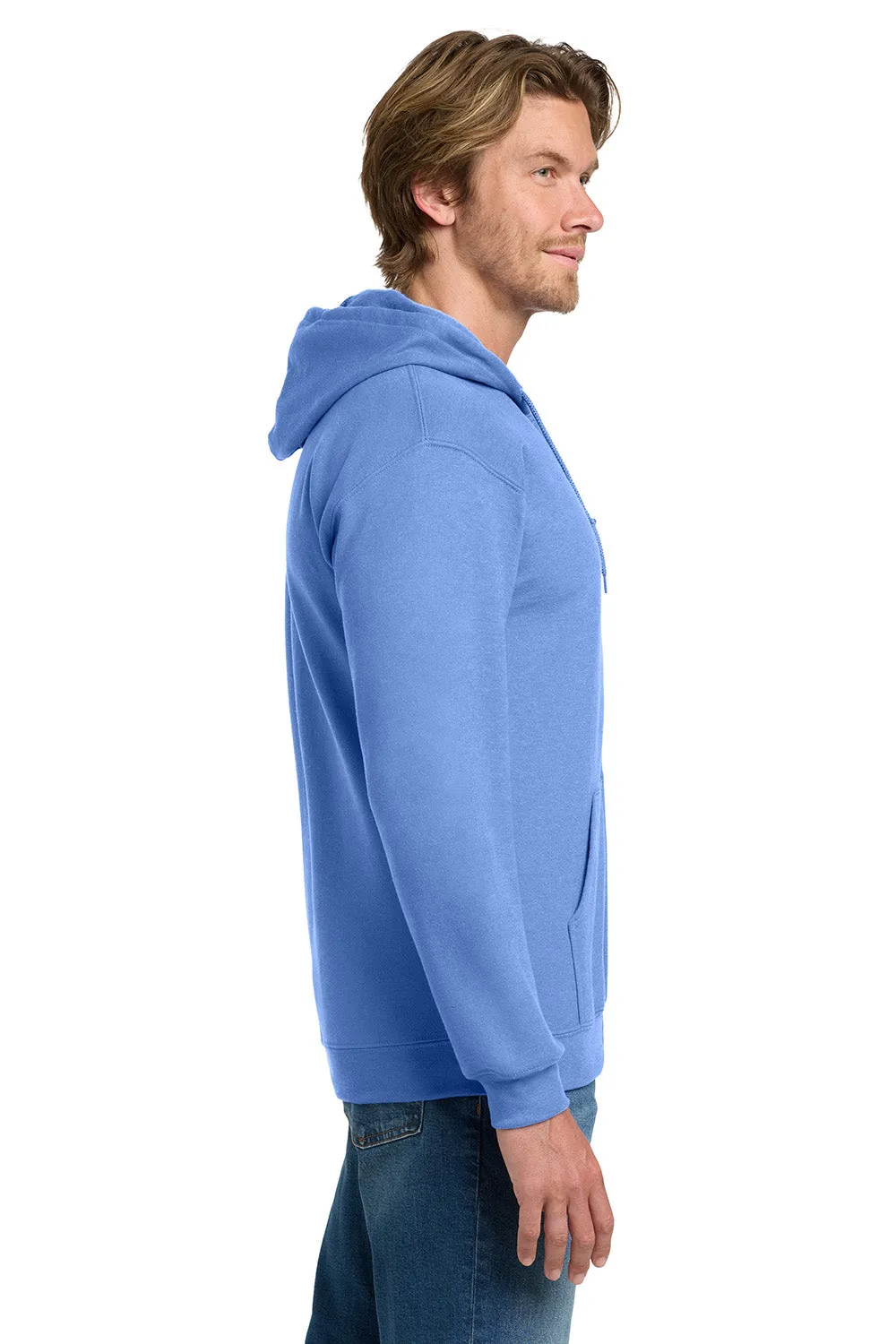 Gildan Mens Pill Resistant Full Zip Hooded Sweatshirt Hoodie w/ Pockets - Carolina Blue