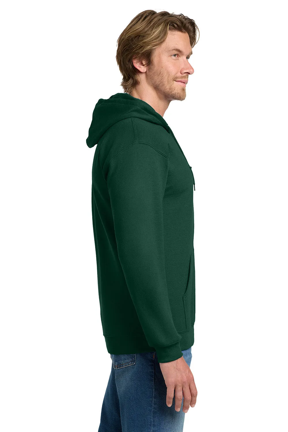 Gildan Mens Pill Resistant Full Zip Hooded Sweatshirt Hoodie w/ Pockets - Forest Green  Affordable Clothing Gildan