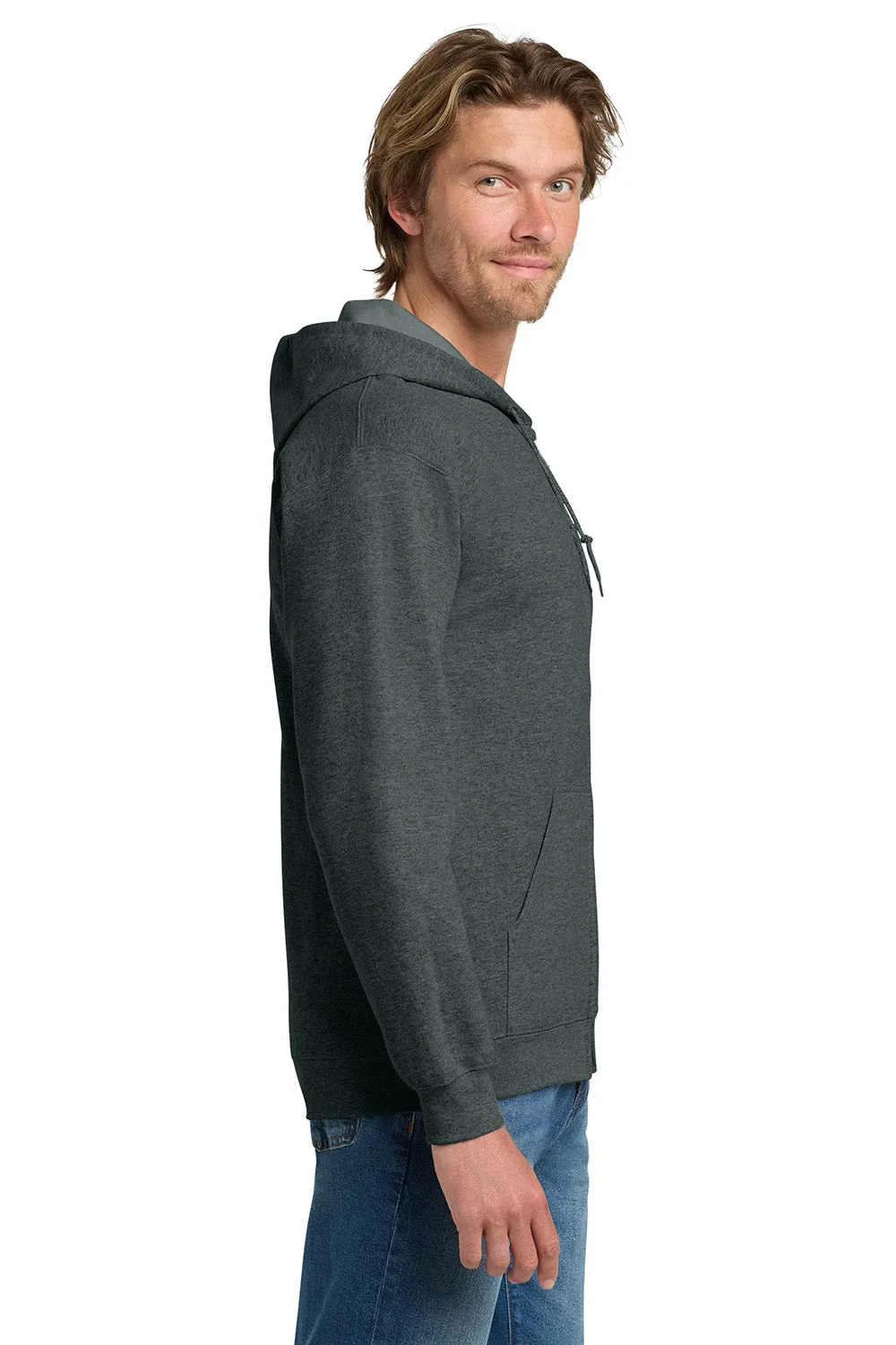 Gildan Mens Pill Resistant Full Zip Hooded Sweatshirt Hoodie w/ Pockets - Heather Dark Grey