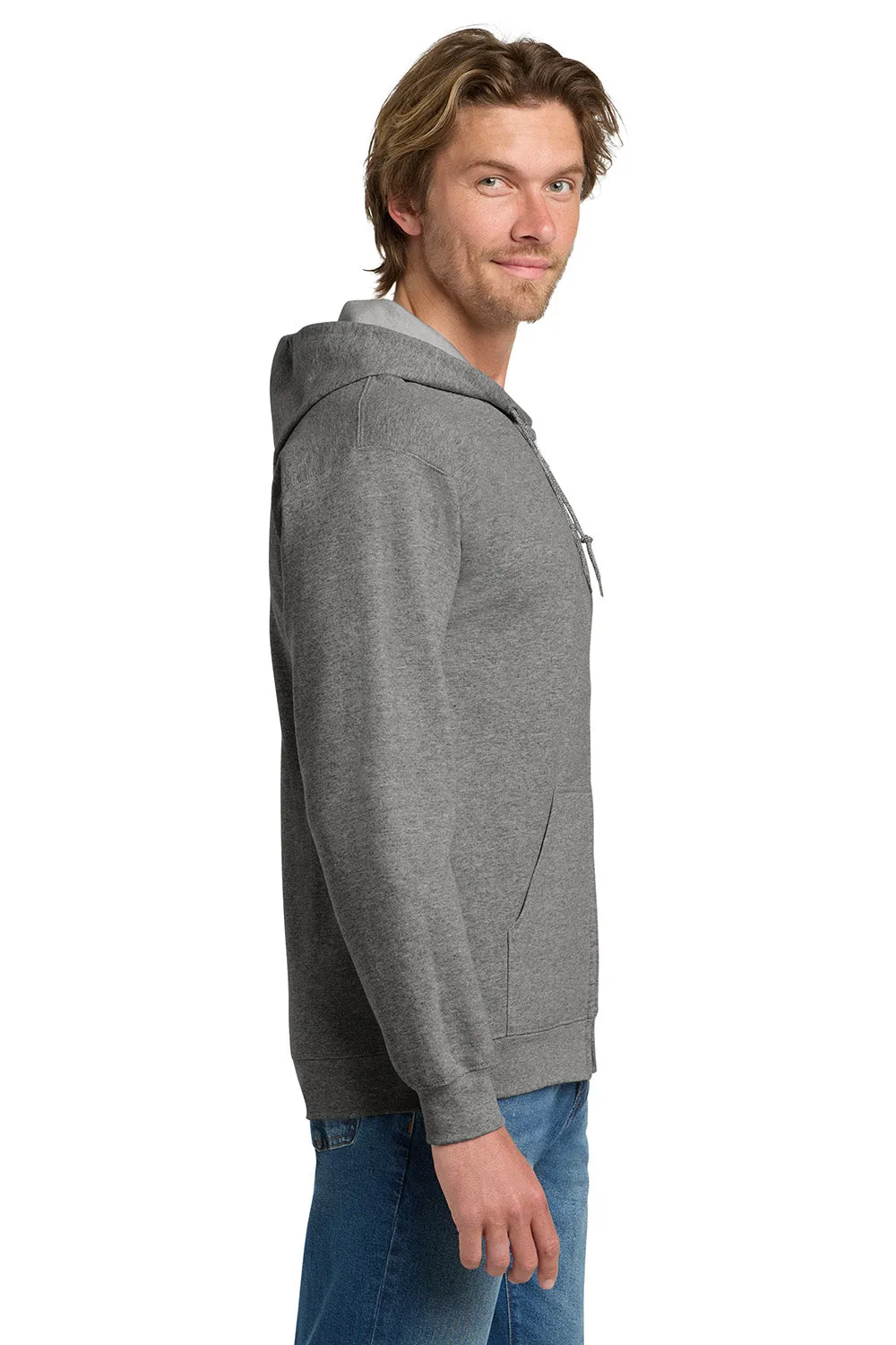 Gildan Mens Pill Resistant Full Zip Hooded Sweatshirt Hoodie w/ Pockets - Heather Graphite Grey