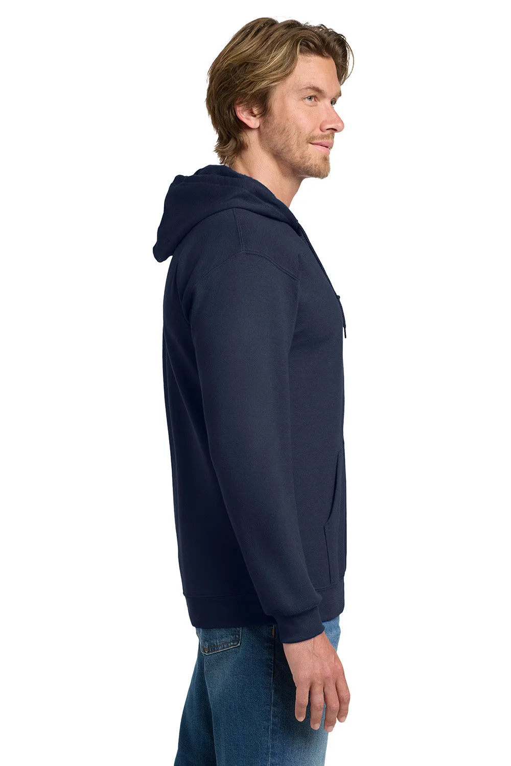 Gildan Mens Pill Resistant Full Zip Hooded Sweatshirt Hoodie w/ Pockets - Navy Blue  Affordable Clothing Gildan