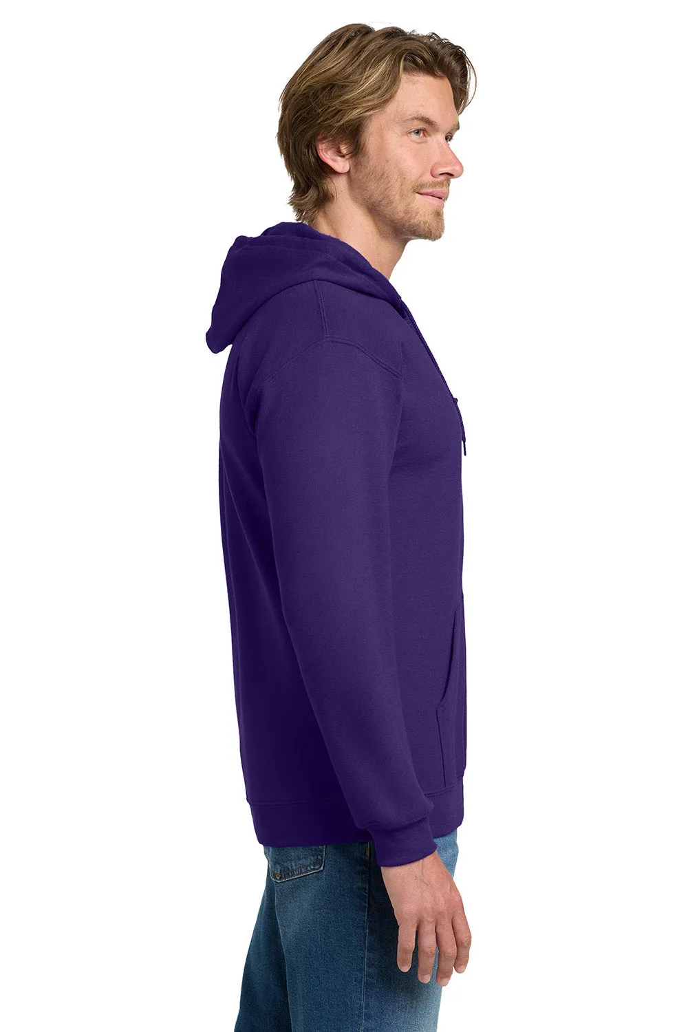 Gildan Mens Pill Resistant Full Zip Hooded Sweatshirt Hoodie w/ Pockets - Purple