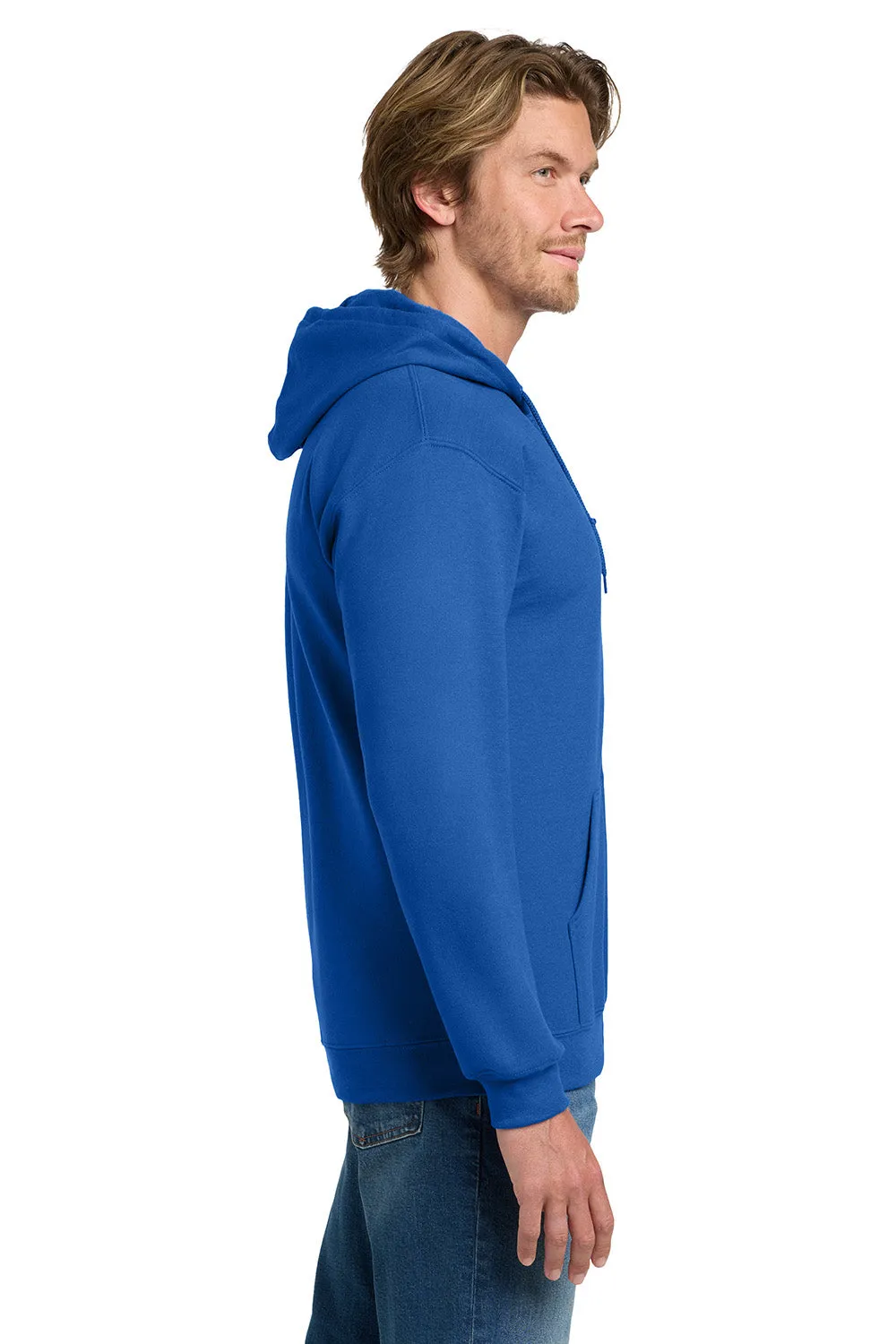 Gildan Mens Pill Resistant Full Zip Hooded Sweatshirt Hoodie w/ Pockets - Royal Blue