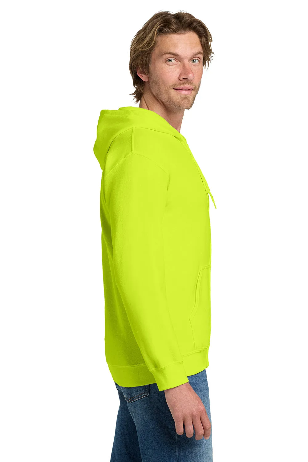 Gildan Mens Pill Resistant Full Zip Hooded Sweatshirt Hoodie w/ Pockets - Safety Green  Affordable Clothing Gildan