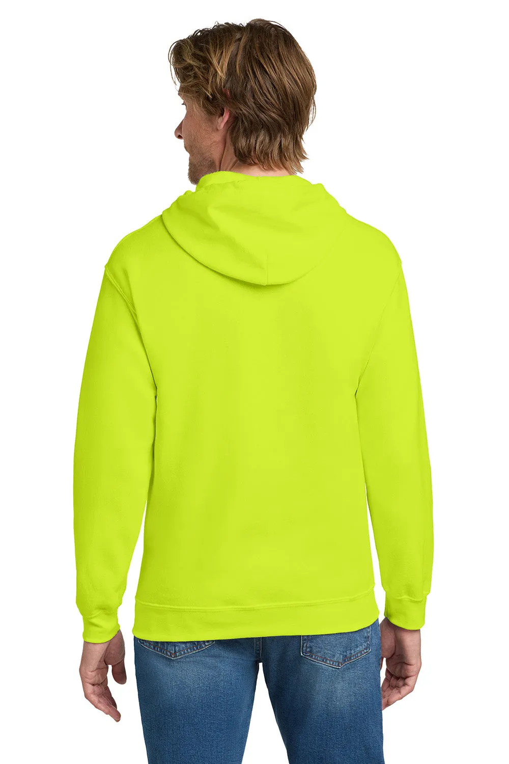 Gildan Mens Pill Resistant Full Zip Hooded Sweatshirt Hoodie w/ Pockets - Safety Green  Affordable Clothing Gildan