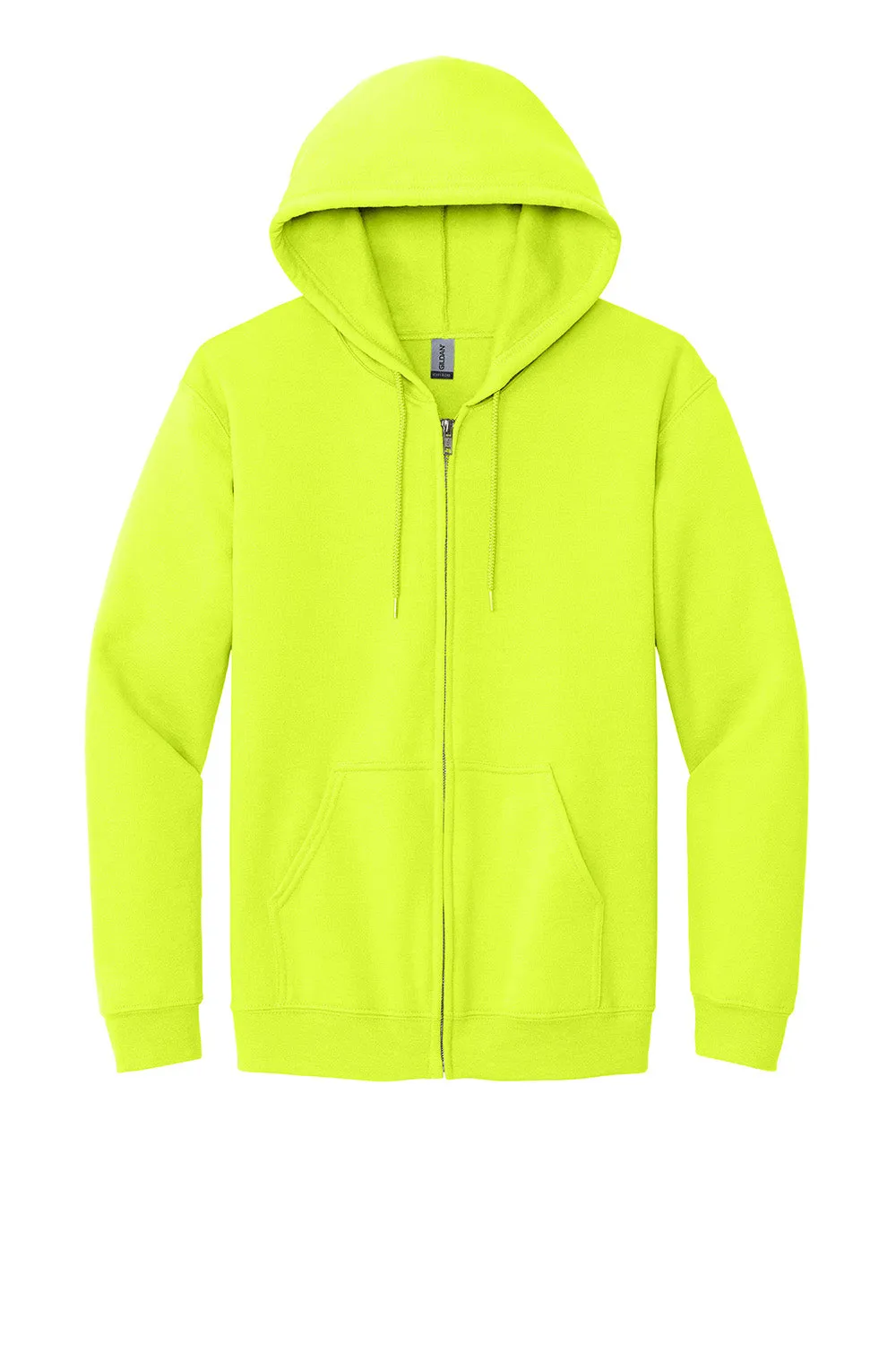 Gildan Mens Pill Resistant Full Zip Hooded Sweatshirt Hoodie w/ Pockets - Safety Green  Affordable Clothing Gildan