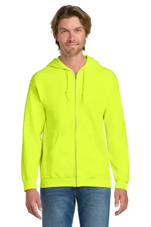 Gildan Mens Pill Resistant Full Zip Hooded Sweatshirt Hoodie w/ Pockets - Safety Green  Affordable Clothing Gildan