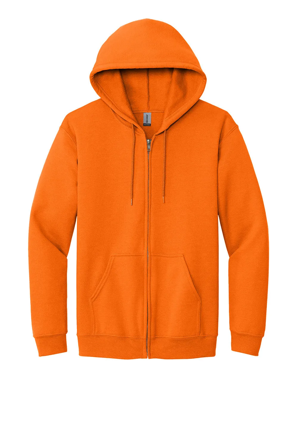 Gildan Mens Pill Resistant Full Zip Hooded Sweatshirt Hoodie w/ Pockets - Safety Orange  Affordable Clothing Gildan