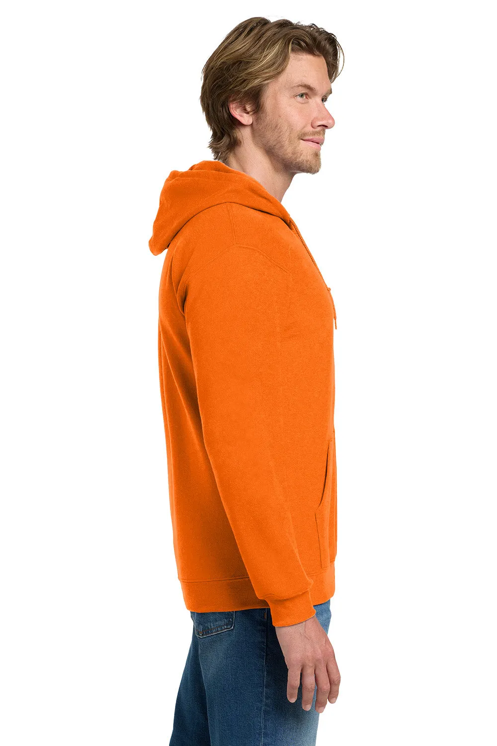 Gildan Mens Pill Resistant Full Zip Hooded Sweatshirt Hoodie w/ Pockets - Safety Orange  Affordable Clothing Gildan