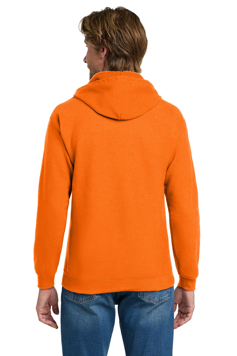 Gildan Mens Pill Resistant Full Zip Hooded Sweatshirt Hoodie w/ Pockets - Safety Orange  Affordable Clothing Gildan