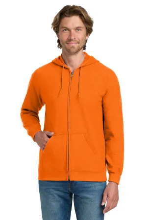 Gildan Mens Pill Resistant Full Zip Hooded Sweatshirt Hoodie w/ Pockets - Safety Orange  Affordable Clothing Gildan