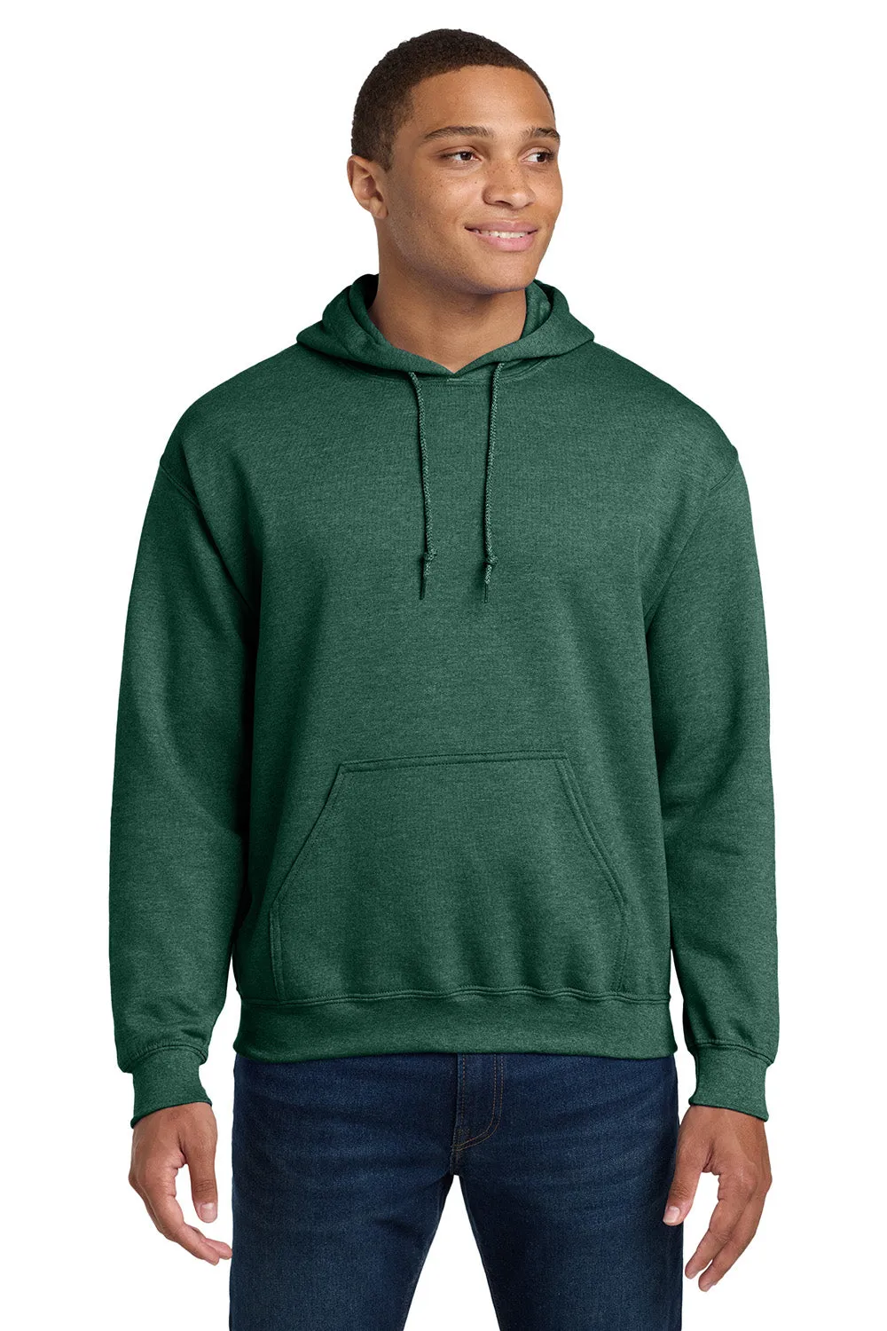 Gildan Mens Pill Resistant Hooded Sweatshirt Hoodie w/ Pouch Pocket - Heather Dark Green  Affordable Clothing Gildan