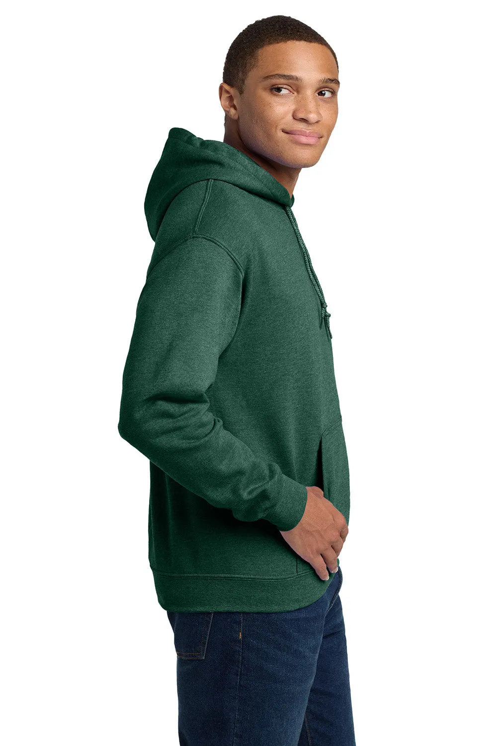 Gildan Mens Pill Resistant Hooded Sweatshirt Hoodie w/ Pouch Pocket - Heather Dark Green  Affordable Clothing Gildan