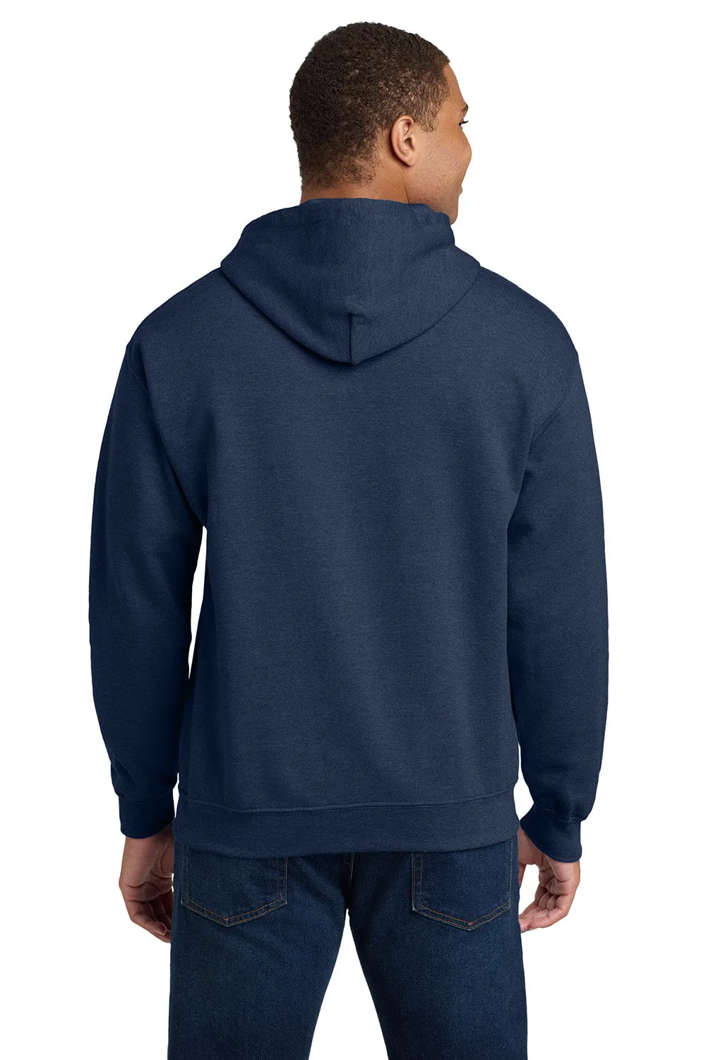 Gildan Mens Pill Resistant Hooded Sweatshirt Hoodie w/ Pouch Pocket - Heather Dark Navy Blue  Affordable Clothing Gildan