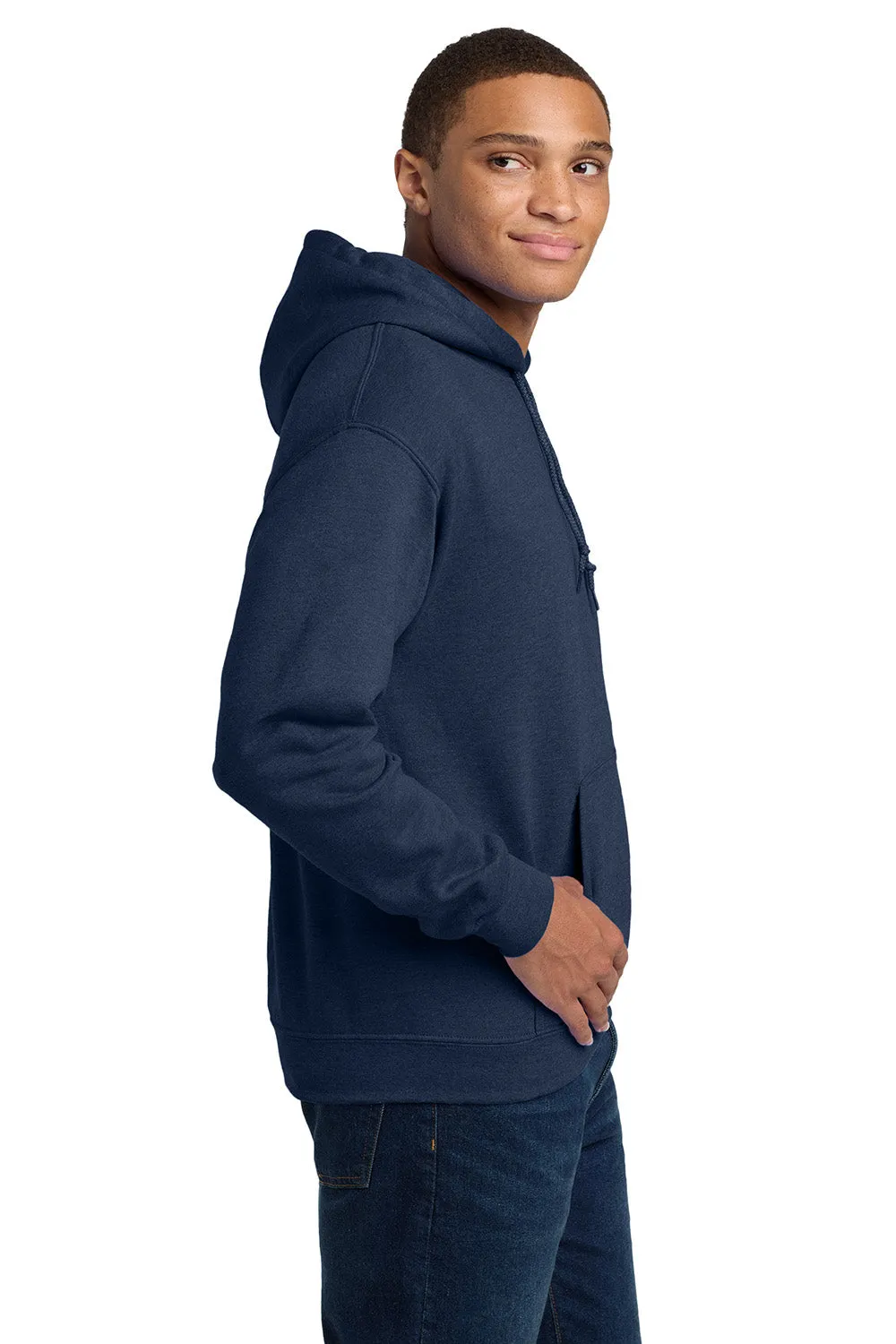 Gildan Mens Pill Resistant Hooded Sweatshirt Hoodie w/ Pouch Pocket - Heather Dark Navy Blue