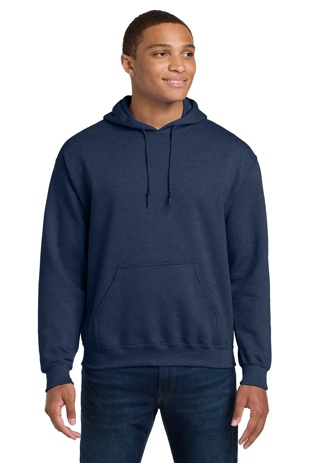 Gildan Mens Pill Resistant Hooded Sweatshirt Hoodie w/ Pouch Pocket - Heather Dark Navy Blue