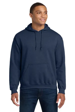 Gildan Mens Pill Resistant Hooded Sweatshirt Hoodie w/ Pouch Pocket - Heather Dark Navy Blue