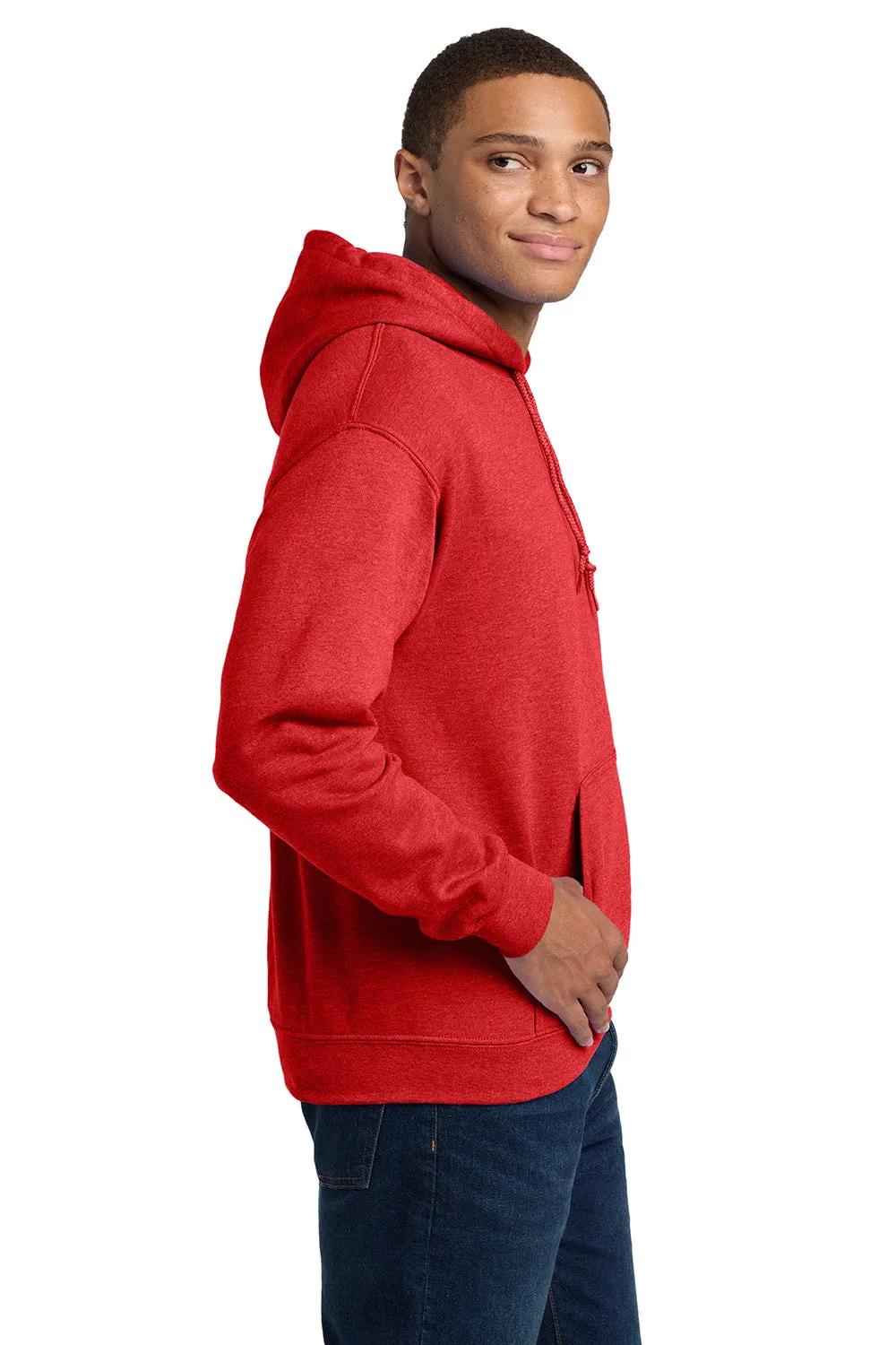 Gildan Mens Pill Resistant Hooded Sweatshirt Hoodie w/ Pouch Pocket - Heather Scarlet Red  Affordable Clothing Gildan