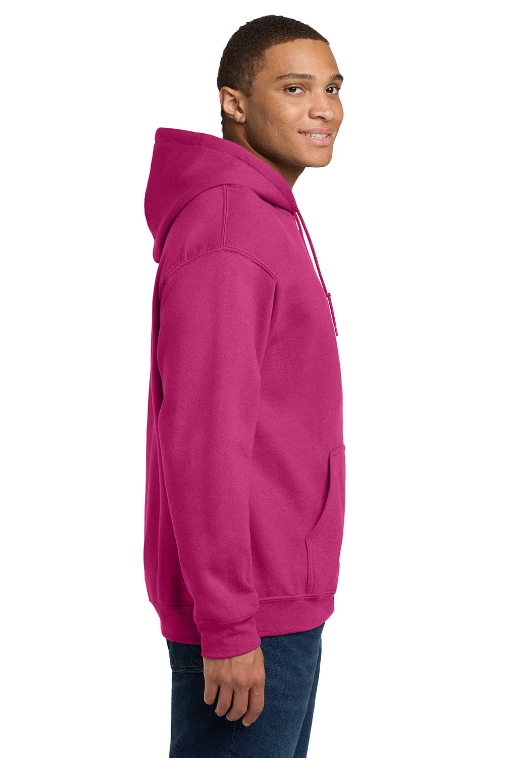 Gildan Mens Pill Resistant Hooded Sweatshirt Hoodie w/ Pouch Pocket - Heliconia Pink