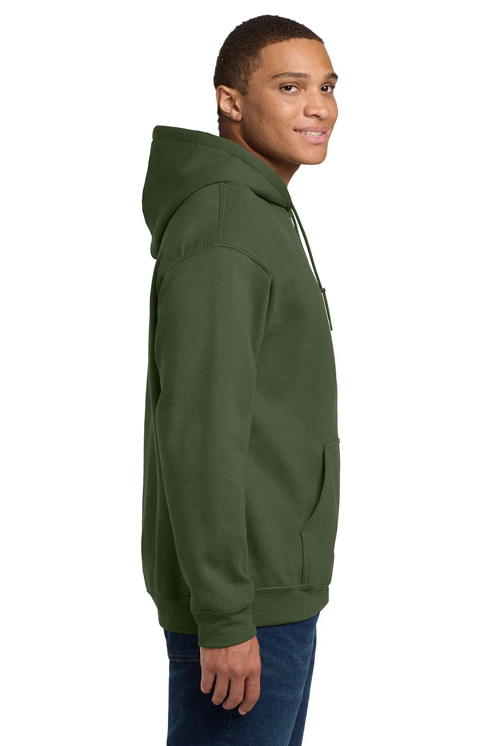 Gildan Mens Pill Resistant Hooded Sweatshirt Hoodie w/ Pouch Pocket - Military Green  Affordable Clothing Gildan