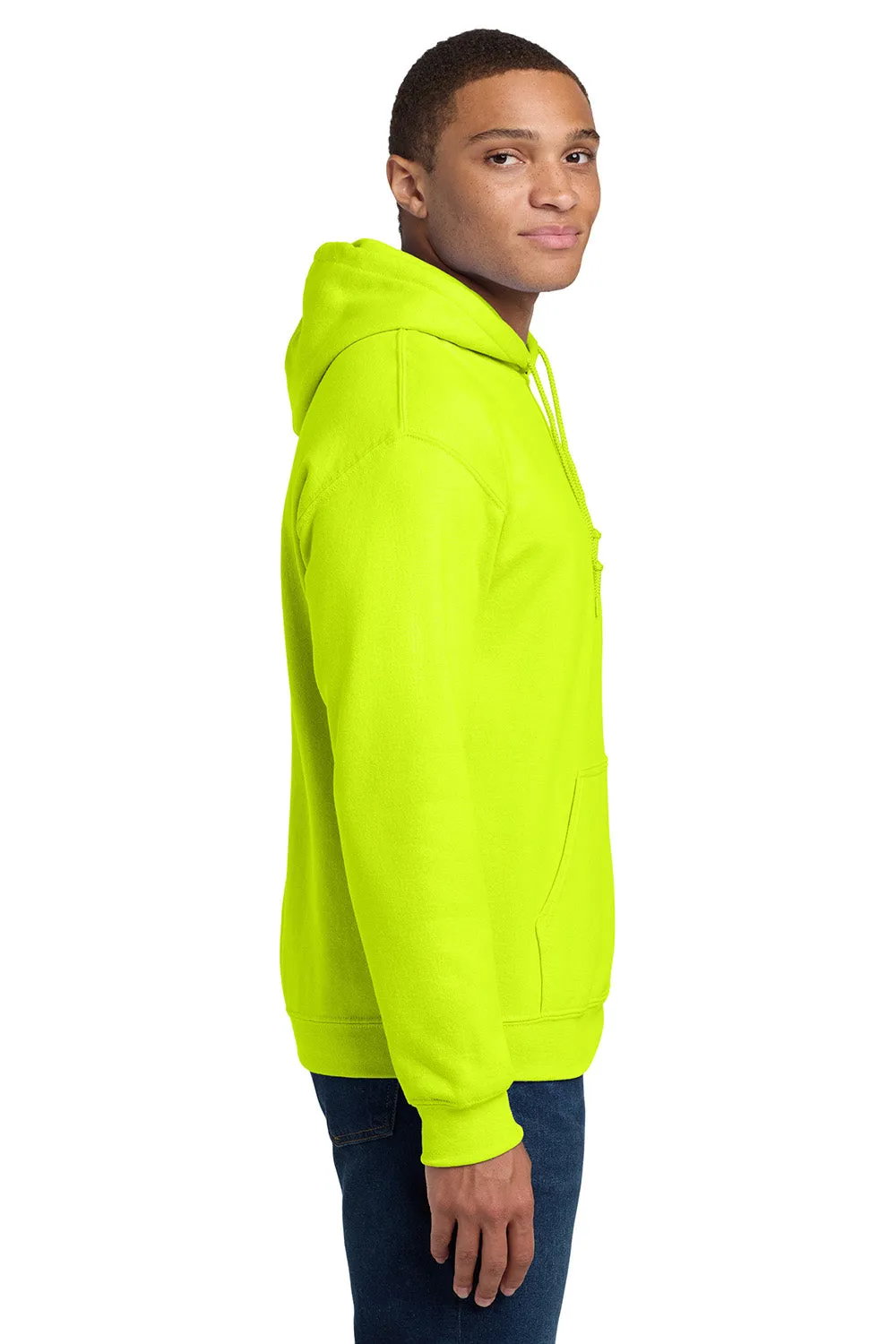 Gildan Mens Pill Resistant Hooded Sweatshirt Hoodie w/ Pouch Pocket - Safety Green