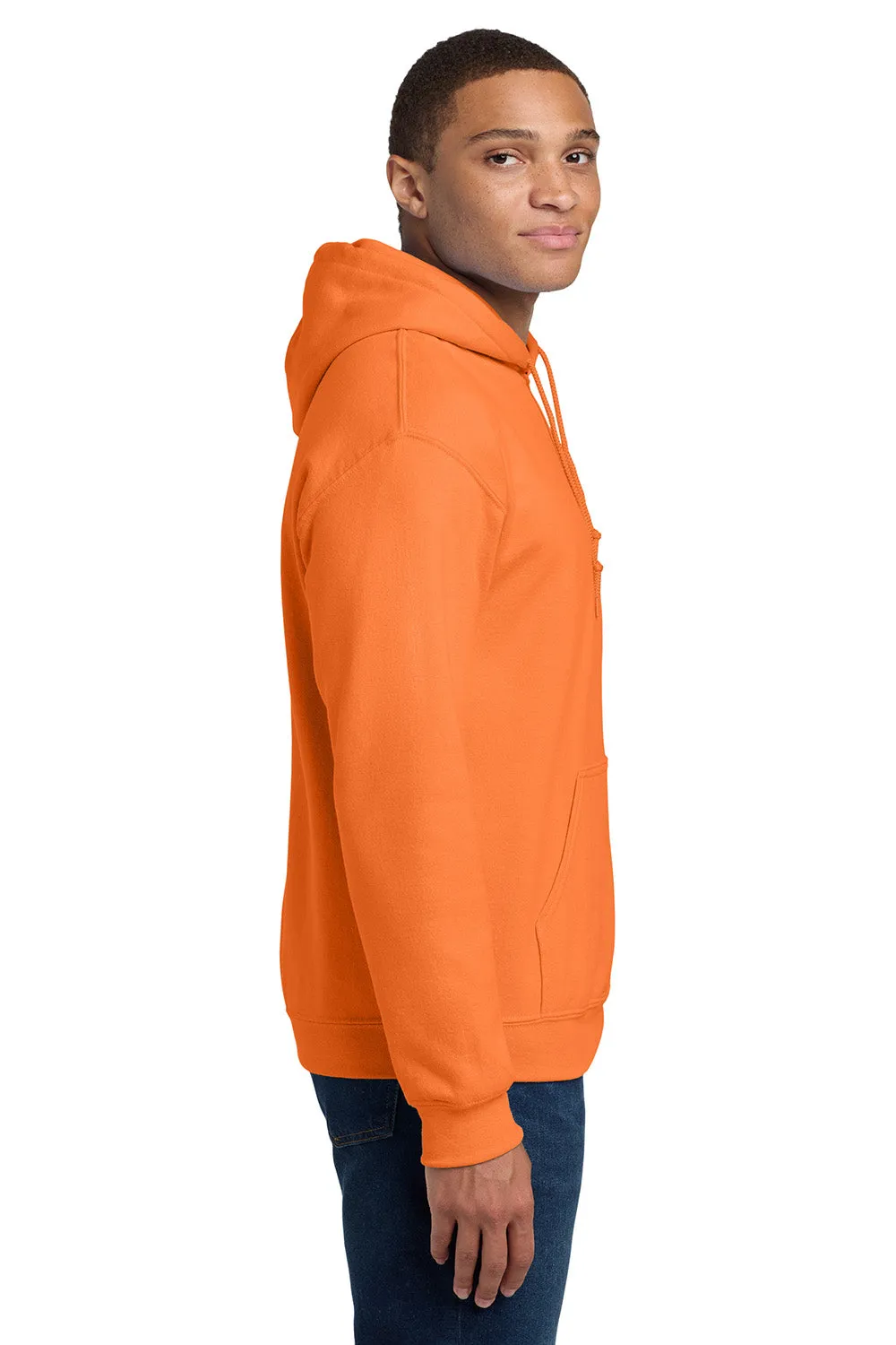 Gildan Mens Pill Resistant Hooded Sweatshirt Hoodie w/ Pouch Pocket - Safety Orange  Affordable Clothing Gildan
