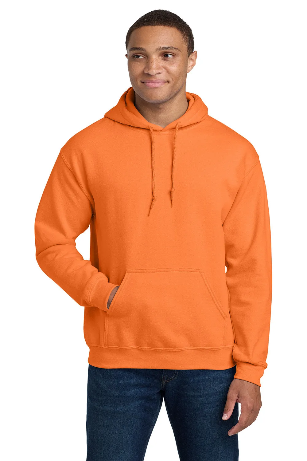 Gildan Mens Pill Resistant Hooded Sweatshirt Hoodie w/ Pouch Pocket - Safety Orange  Affordable Clothing Gildan