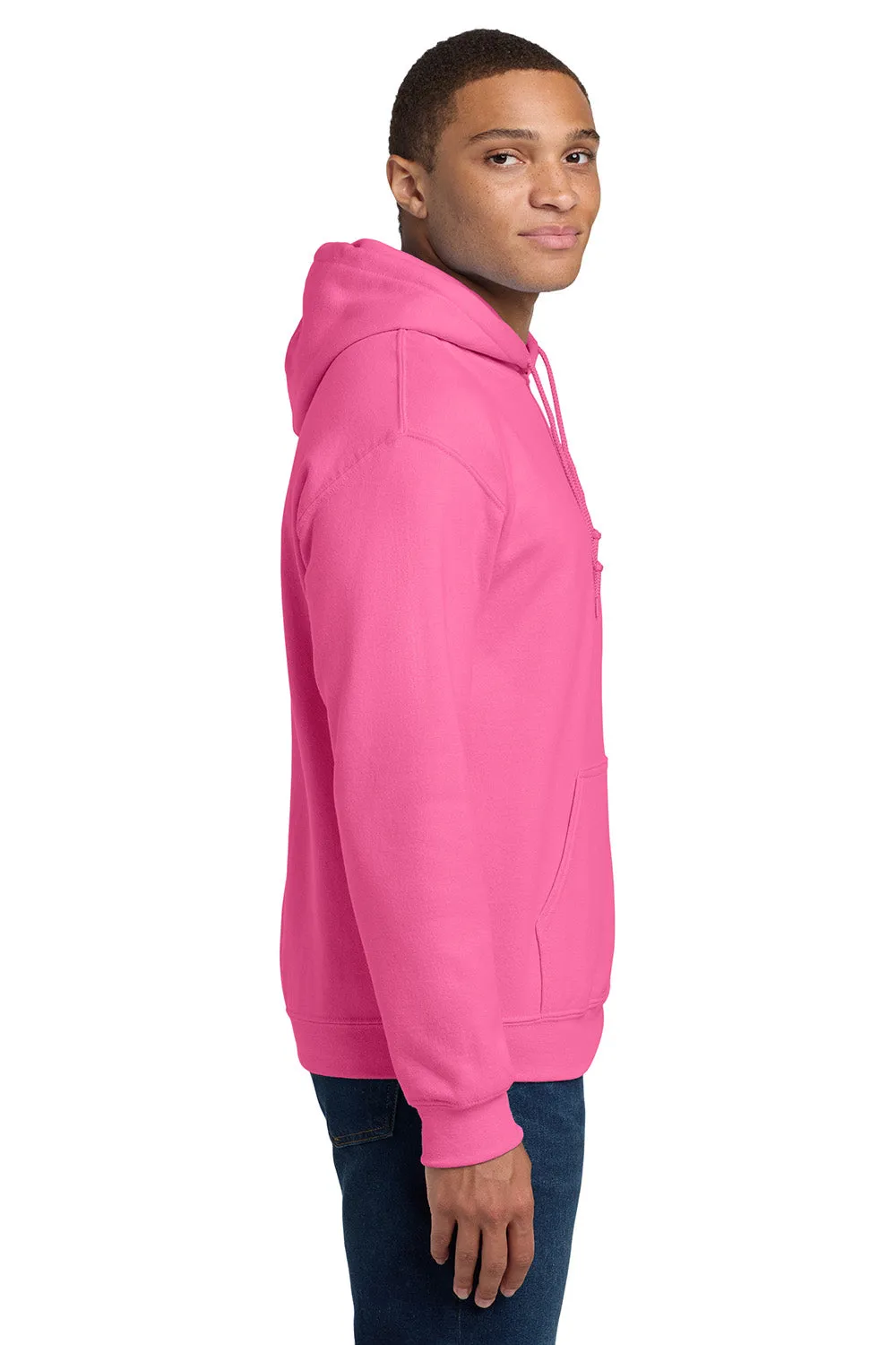 Gildan Mens Pill Resistant Hooded Sweatshirt Hoodie w/ Pouch Pocket - Safety Pink