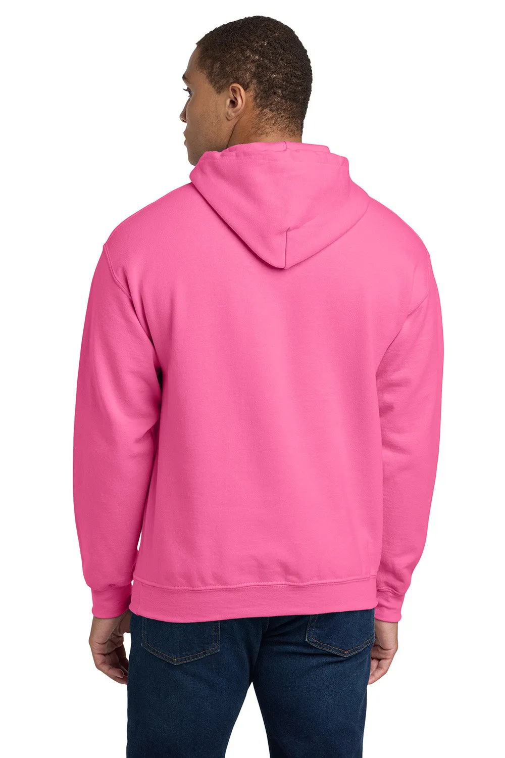 Gildan Mens Pill Resistant Hooded Sweatshirt Hoodie w/ Pouch Pocket - Safety Pink